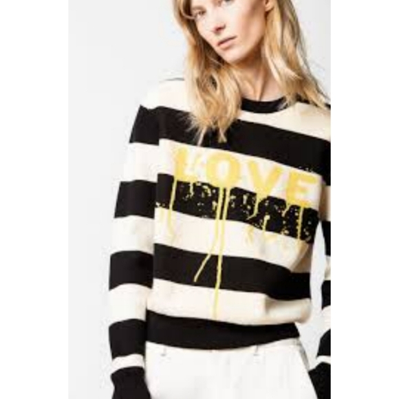 Zadig & Voltaire Sweaters - Zadig & Voltaire Life Co LOVE Jumper Sweater Striped Graphic Bold
